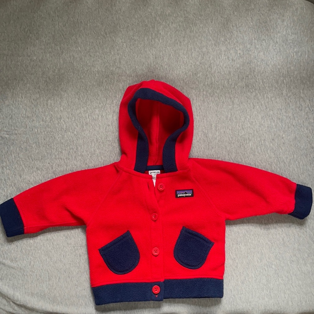 Patagonia Hooded Fleece Jacket Coat with Buttons, Baby Infant in Red size 6M
